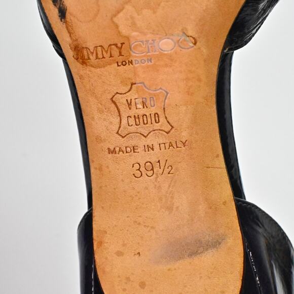 JIMMY CHOO Womens Heels Size 39.5 Black Patent Leather Peep Toe DOrsay Slip On - Picture 9 of 10